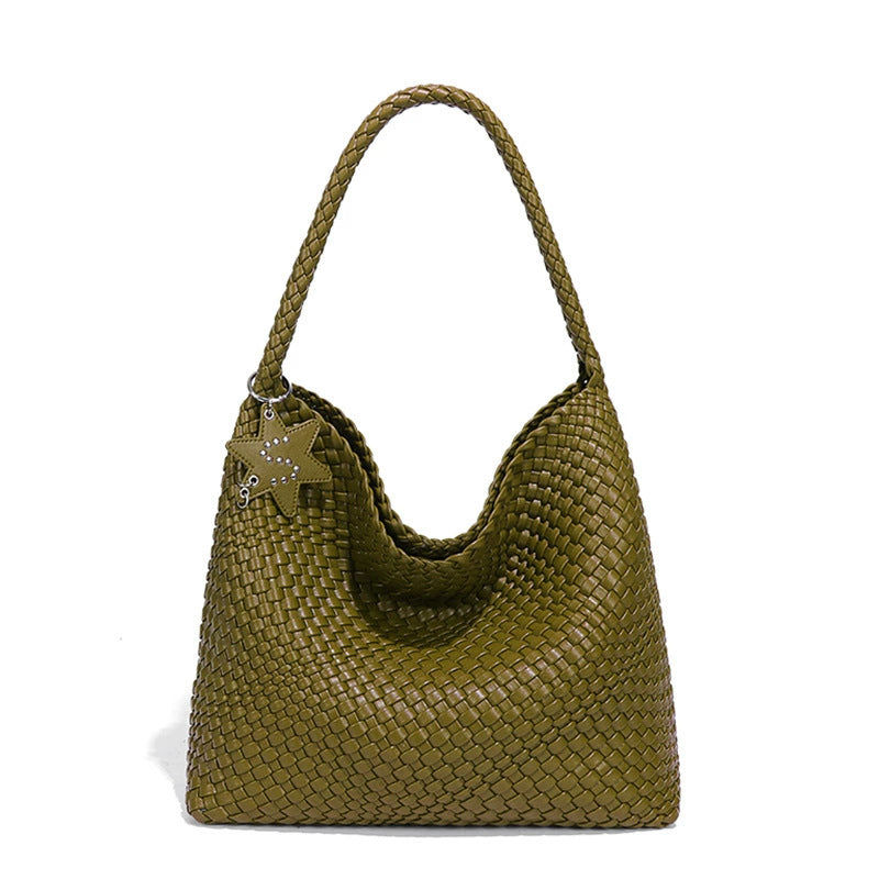 Woven Leather Shoulder Bag With Star Charm - Large
