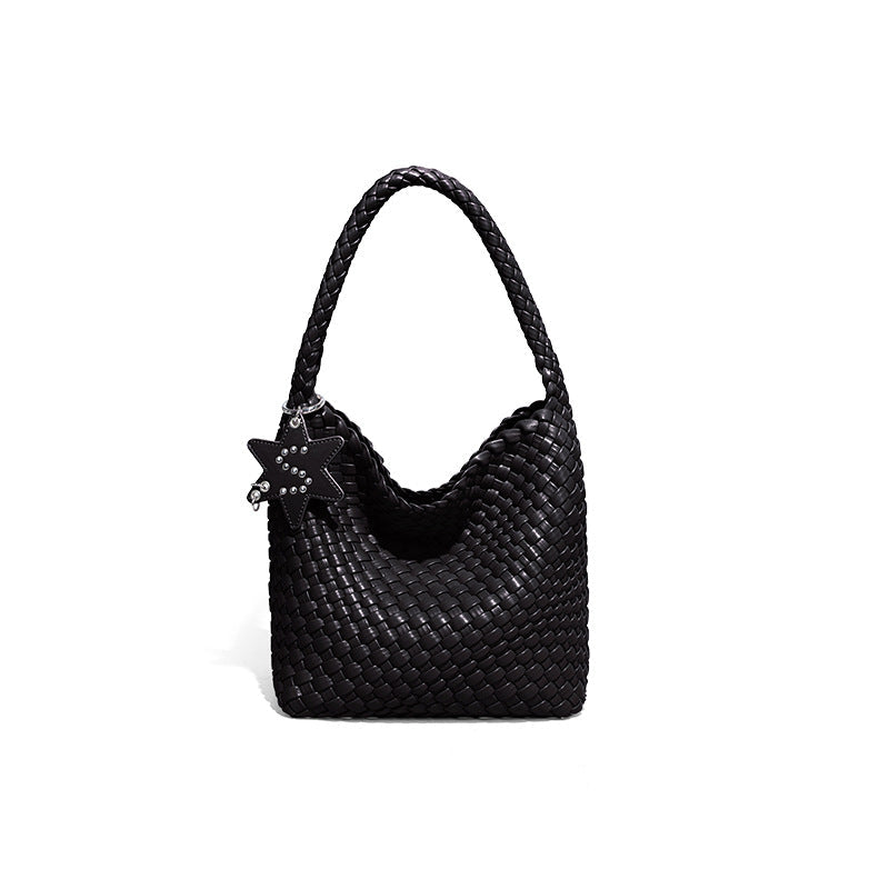 Woven Leather Shoulder Bag With Star Charm - Small