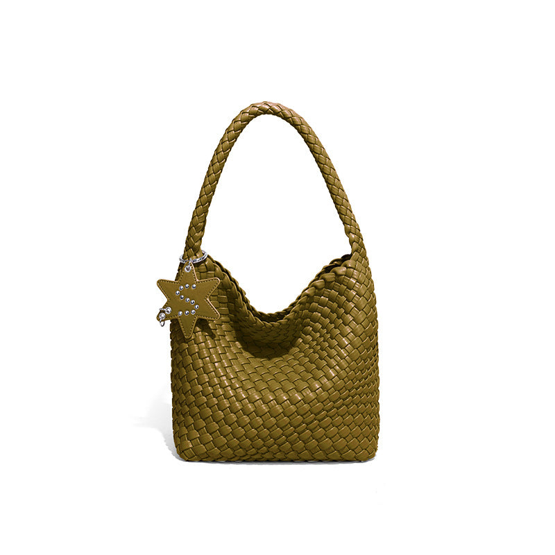 Woven Leather Shoulder Bag With Star Charm - Small
