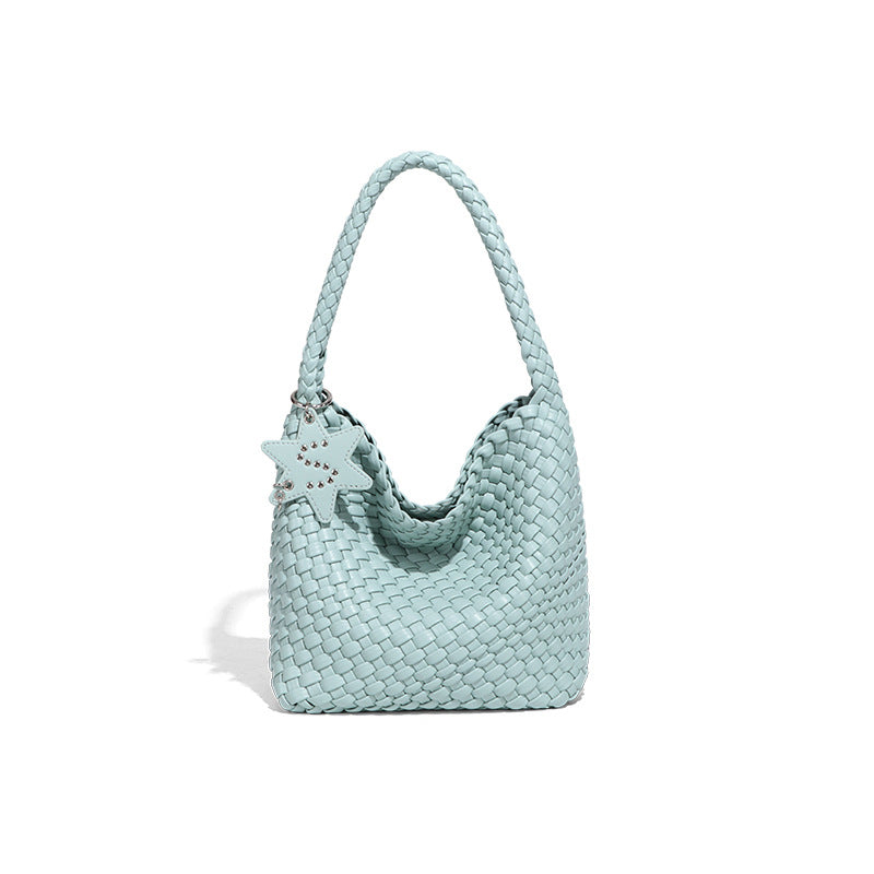 Woven Leather Shoulder Bag With Star Charm - Small