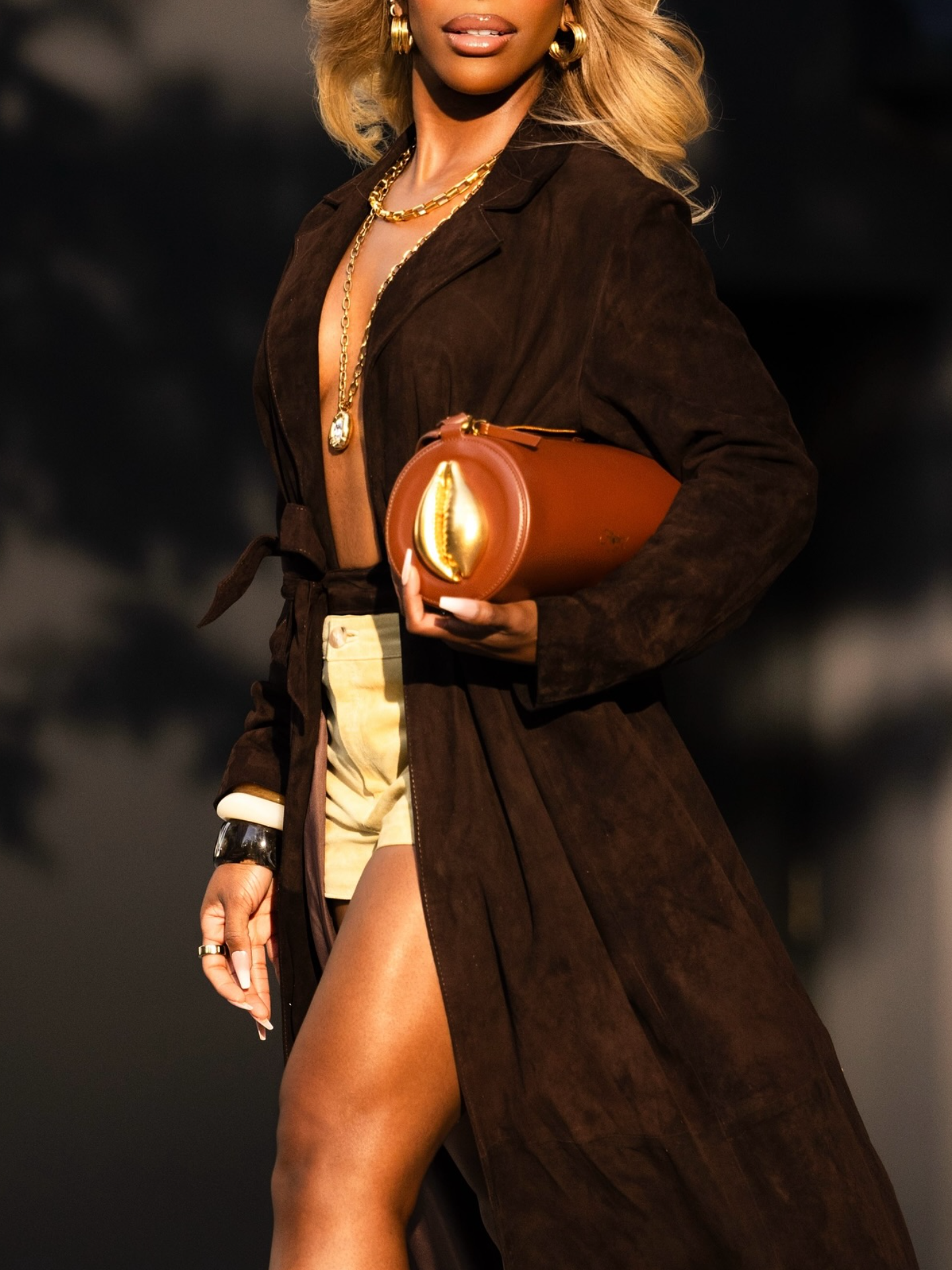 Serena Suede Trench Coat - Brown