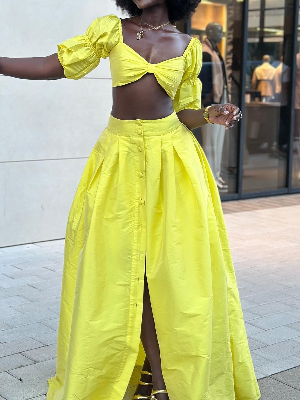 Yellow Bra Crop Two Pieces Set