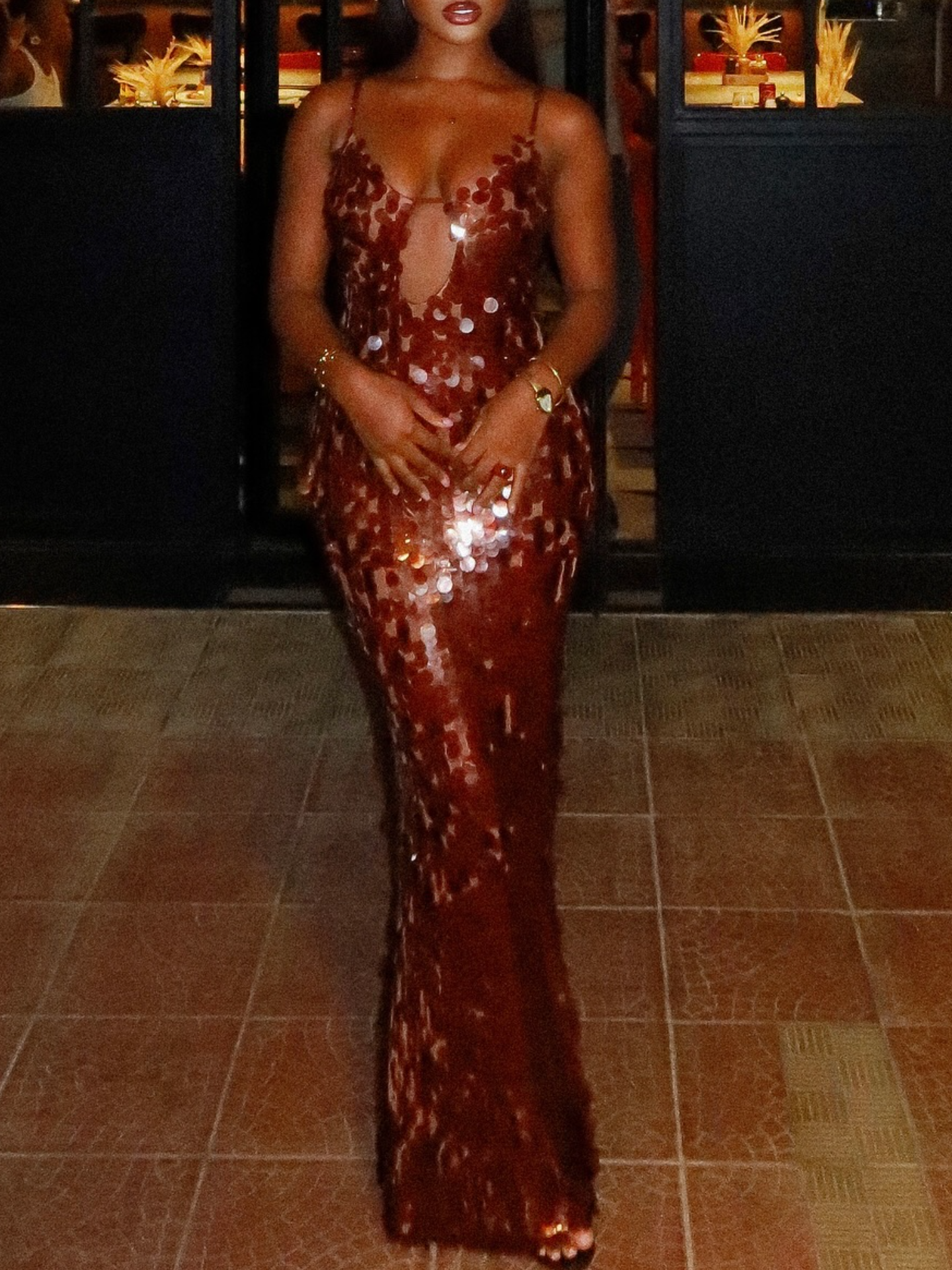 Zoraluxy Sequin Dress-Brown