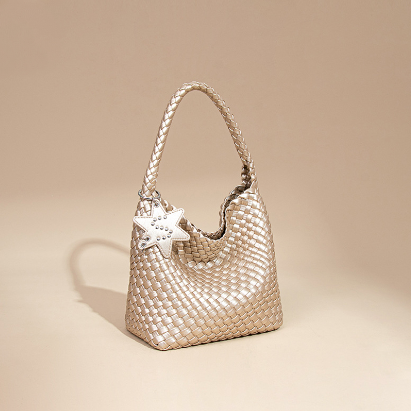 Woven Leather Shoulder Bag With Star Charm - Small