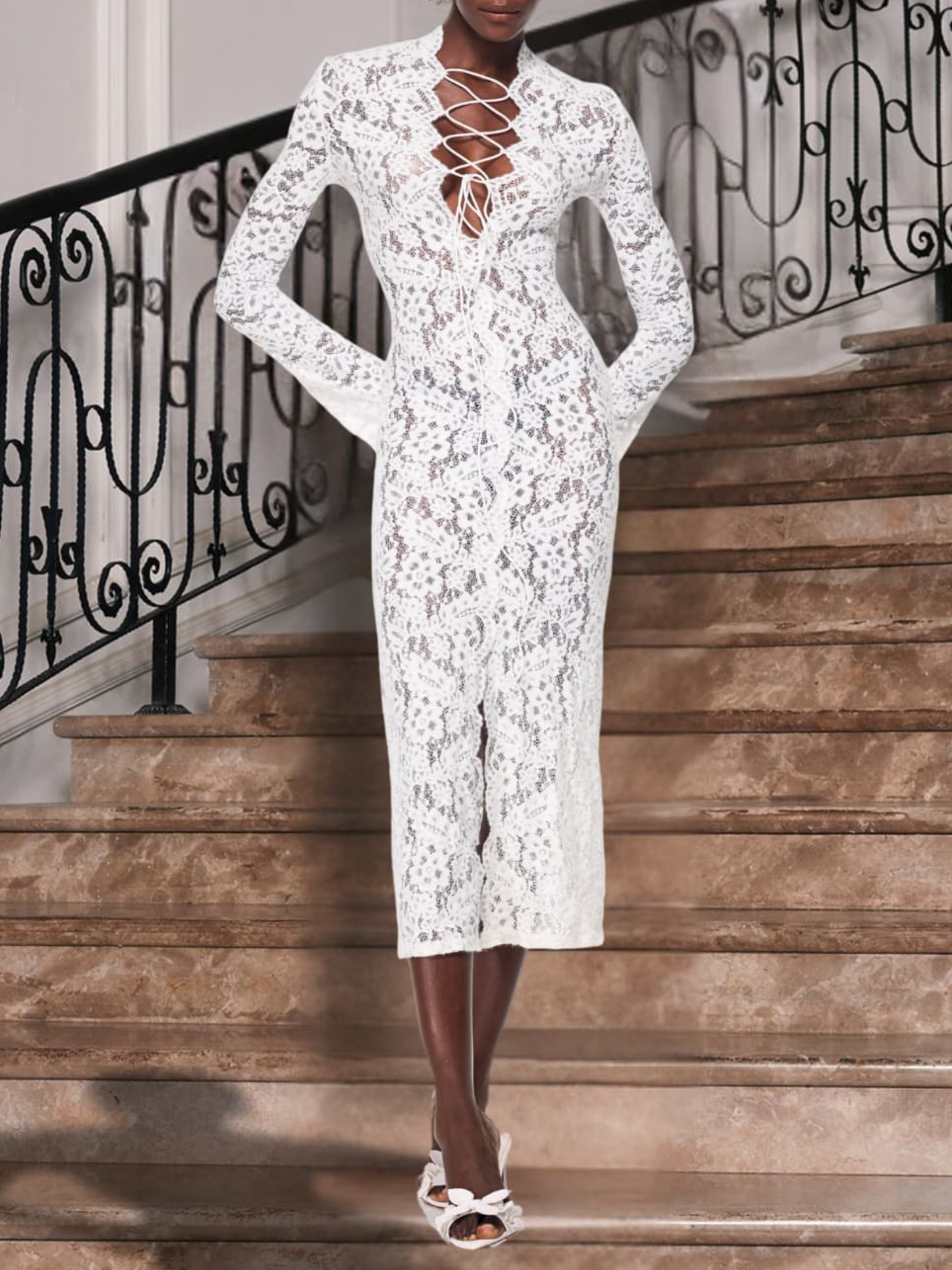 White Floral Lace Maxi Dress
