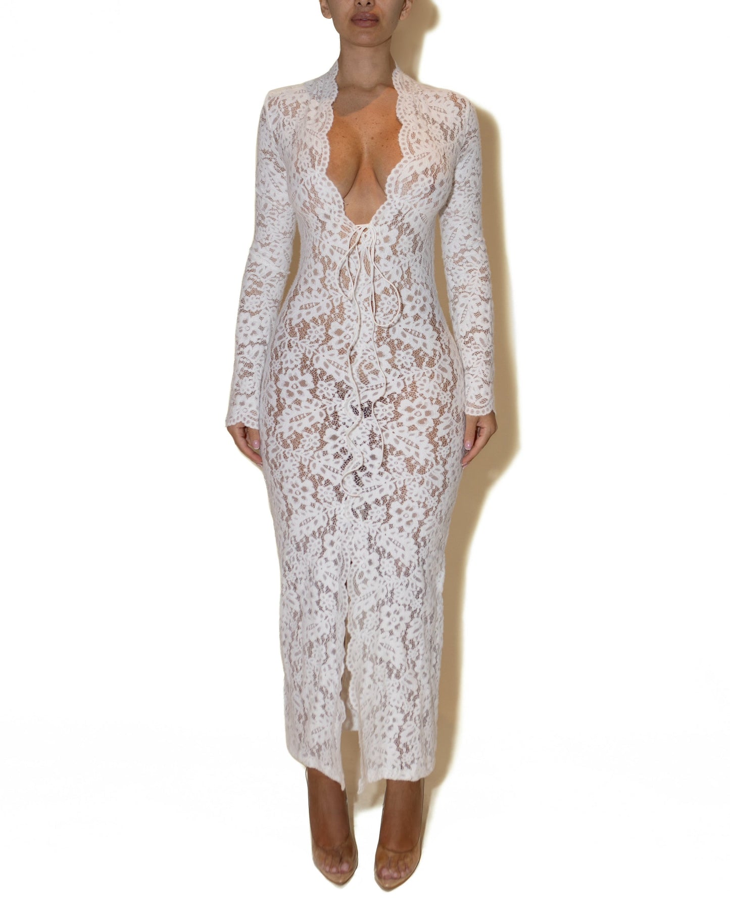 White Floral Lace Maxi Dress