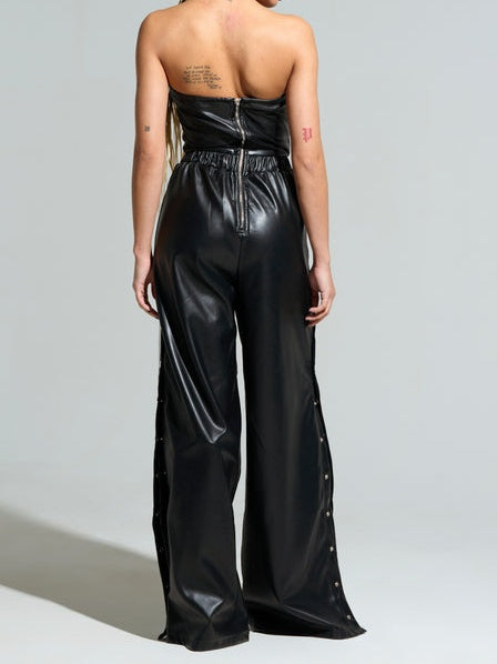 Black PU Jumpsuit