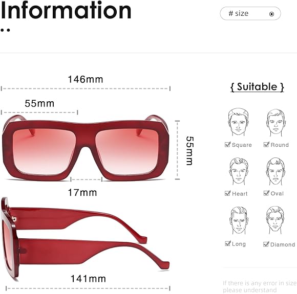 Women's Oversized Square Frame Fashionable Vintage Sunglasses