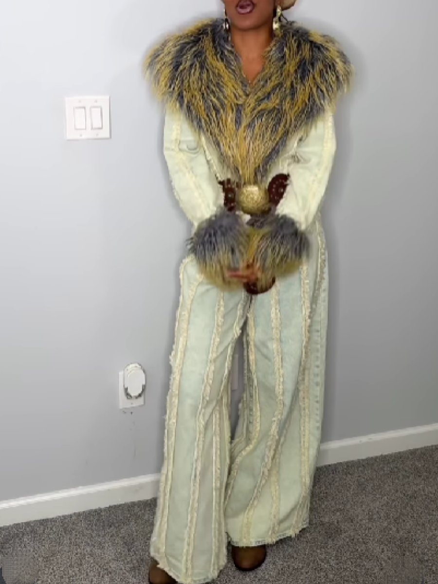 Denim Fur Jumpsuit