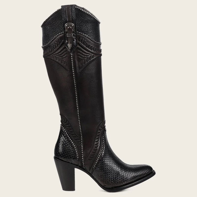 Black Python Knee High Boots