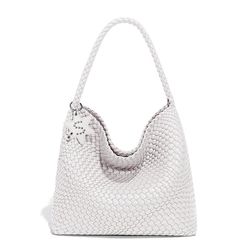 Woven Leather Shoulder Bag With Star Charm - Large