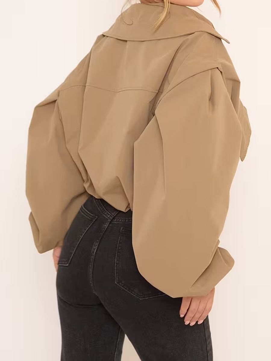 Cinched Waist Long Sleeve Cropped Trench Coat