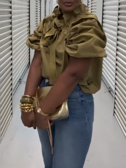 Women's Plus Size Ruffle Collar Cotton Long Sleeve Top