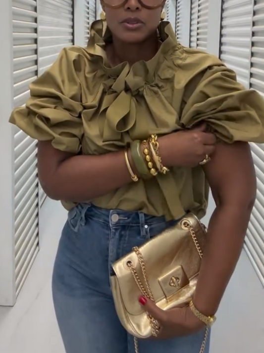 Women's Plus Size Ruffle Collar Cotton Long Sleeve Top