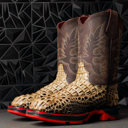 Desert Two-Tone Caiman Belly Leather Boots - 3D Sole Composite Toe