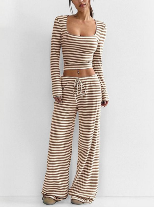 Loose Square Neck Striped Two-piece Suit