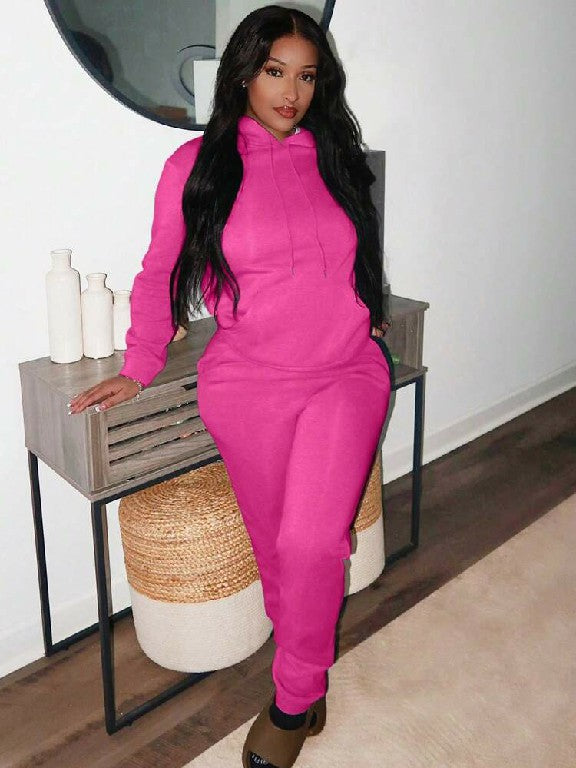 Fashion Hooded Pockets Two Pieces Set