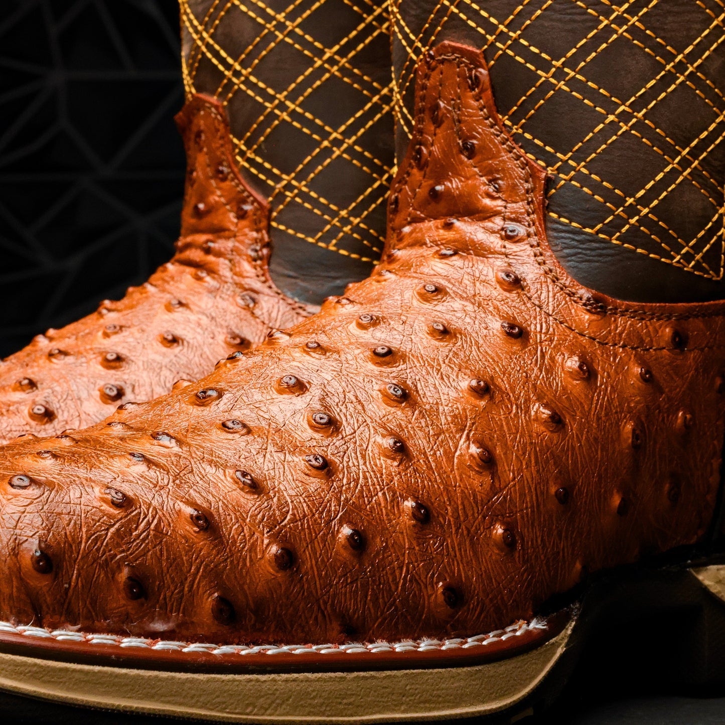 Cognac Ostrich Leather Boots - Composite Toe
