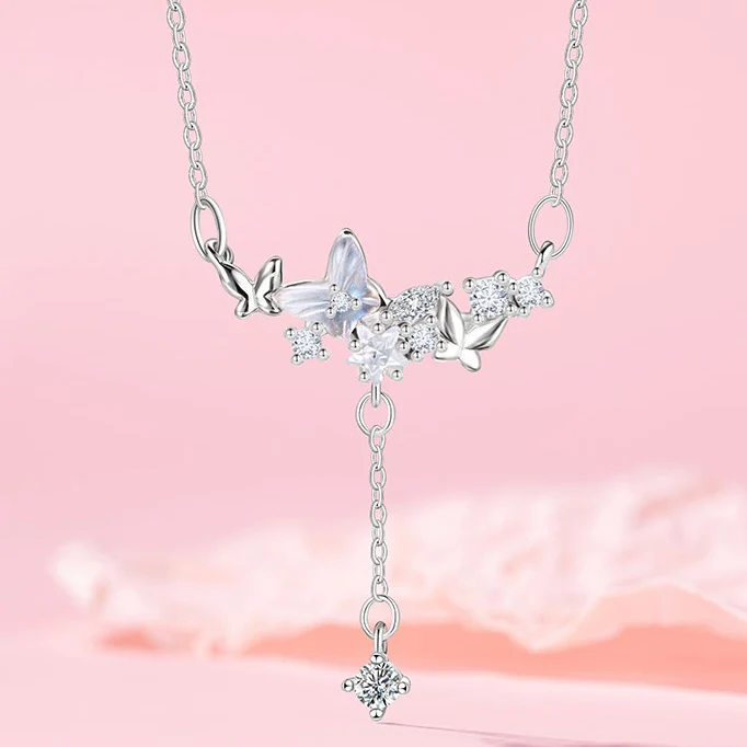 Butterfly Hanging On Stars Necklace