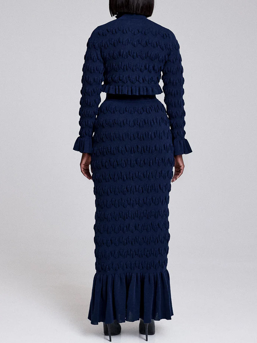 Turtle Neck Ruffled Hem Two Pieces Dress