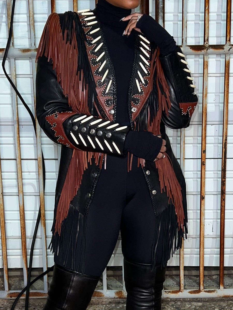 PU Fringe Long Sleeve Jacket