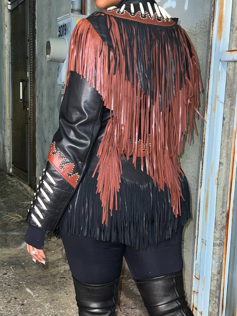 PU Fringe Long Sleeve Jacket
