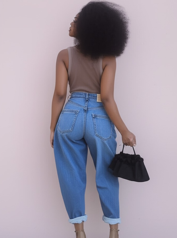 Round Wide-Leg Fold Jeans