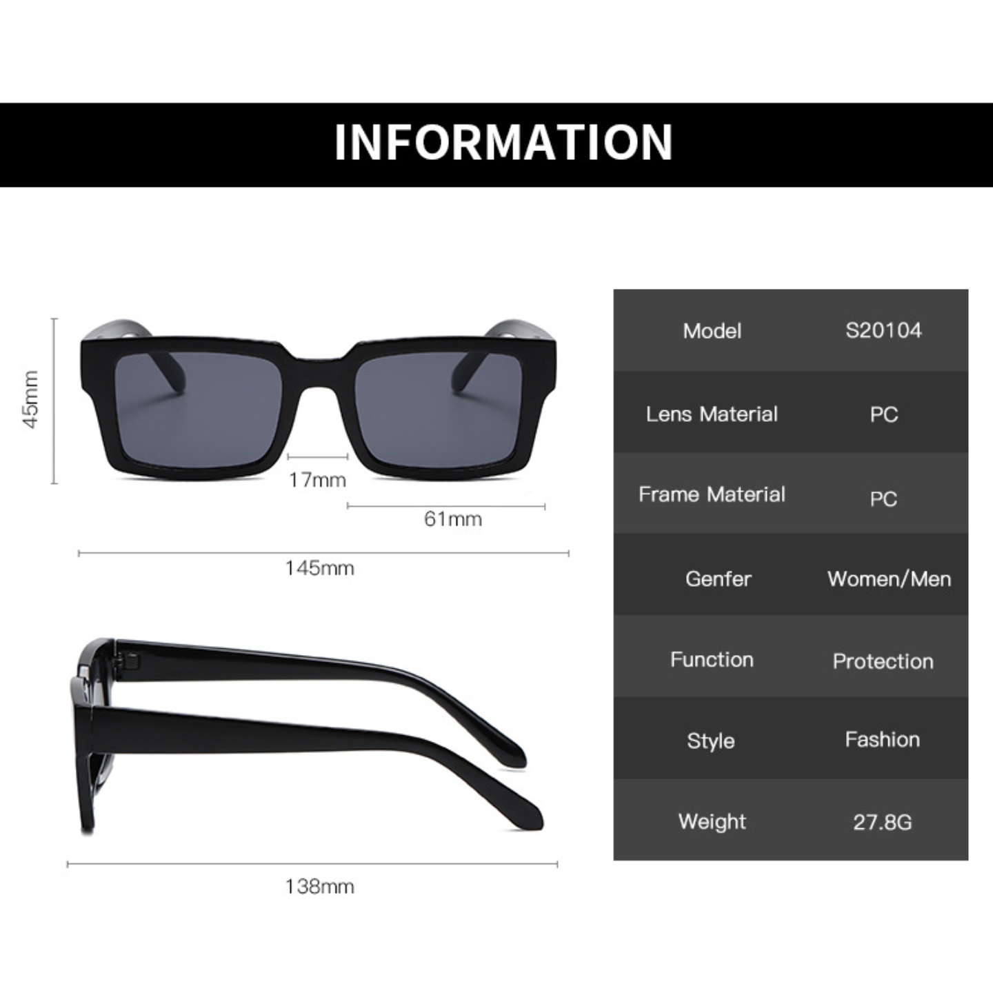 Jelly Square Frame Fashion Sunglasses