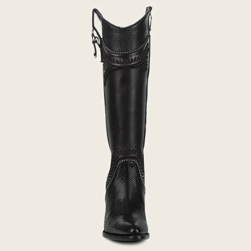 Black Python Knee High Boots