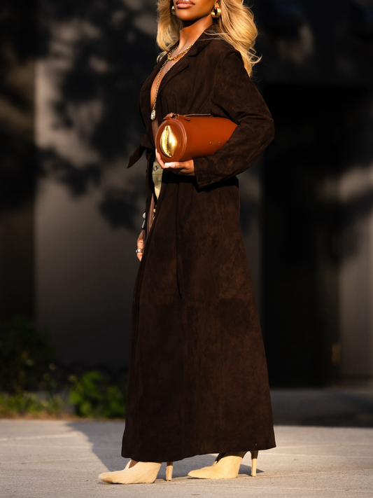 Serena Suede Trench Coat - Brown