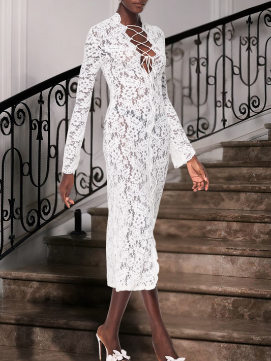 White Floral Lace Maxi Dress