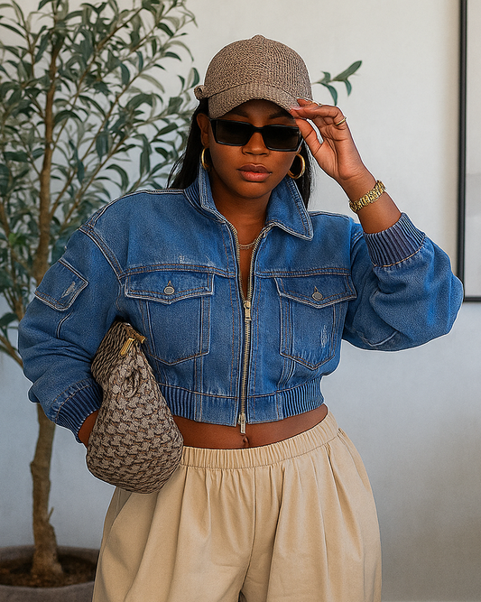 Cropped Denim Bomber Jacket
