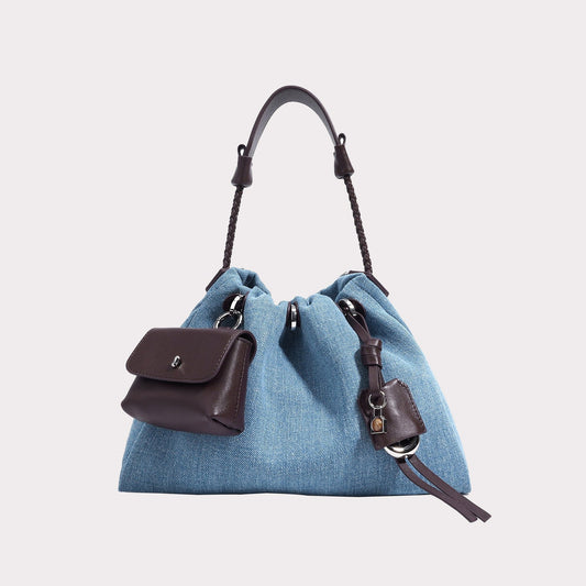 Women's Genuine Leather Denim Patchwork Cool Hobo Bag