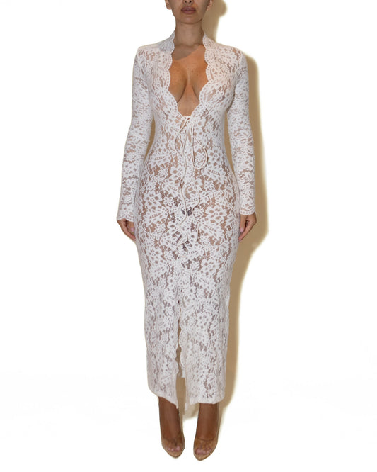 White Floral Lace Maxi Dress