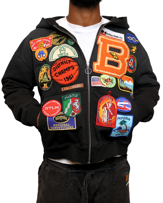 Men's Fashion Patchwork Hoodie Series - Black