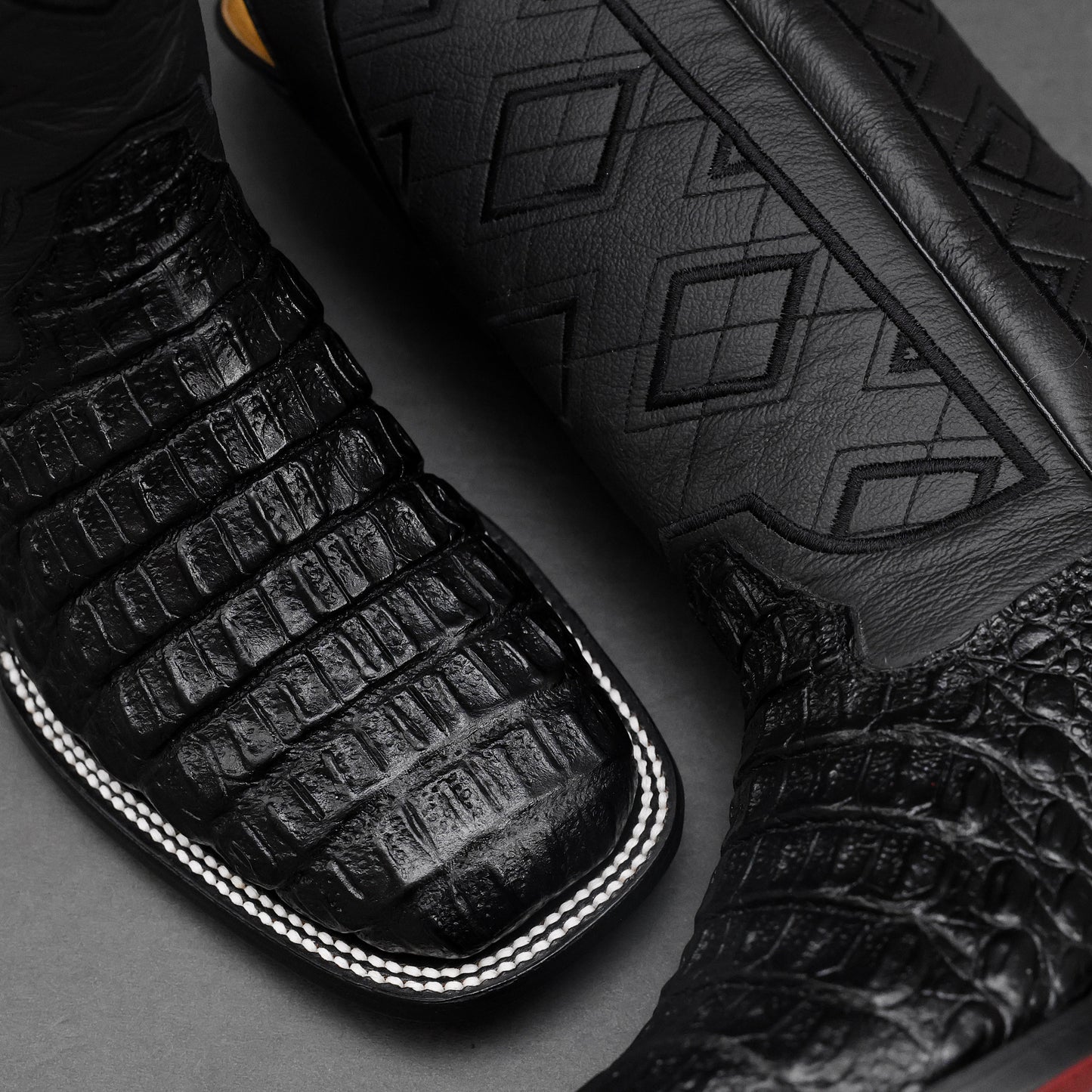 TOTAL BLACK Anaconda Leather Boots - Square Toe