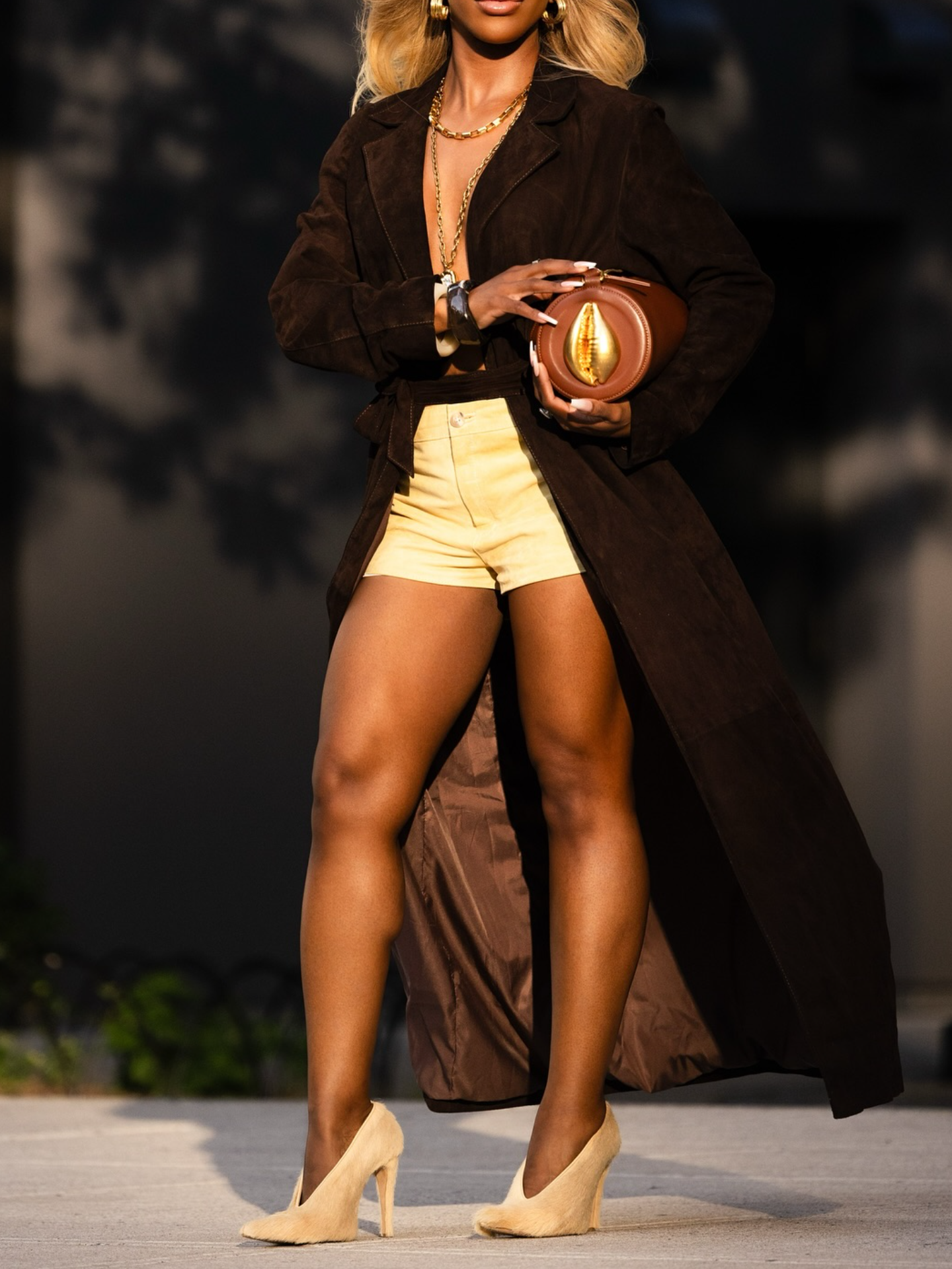 Serena Suede Trench Coat - Brown