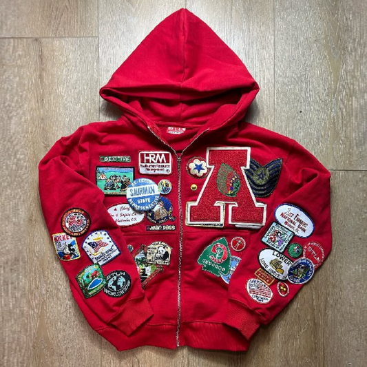 Men's Fashion Patchwork Hoodie Series-Red