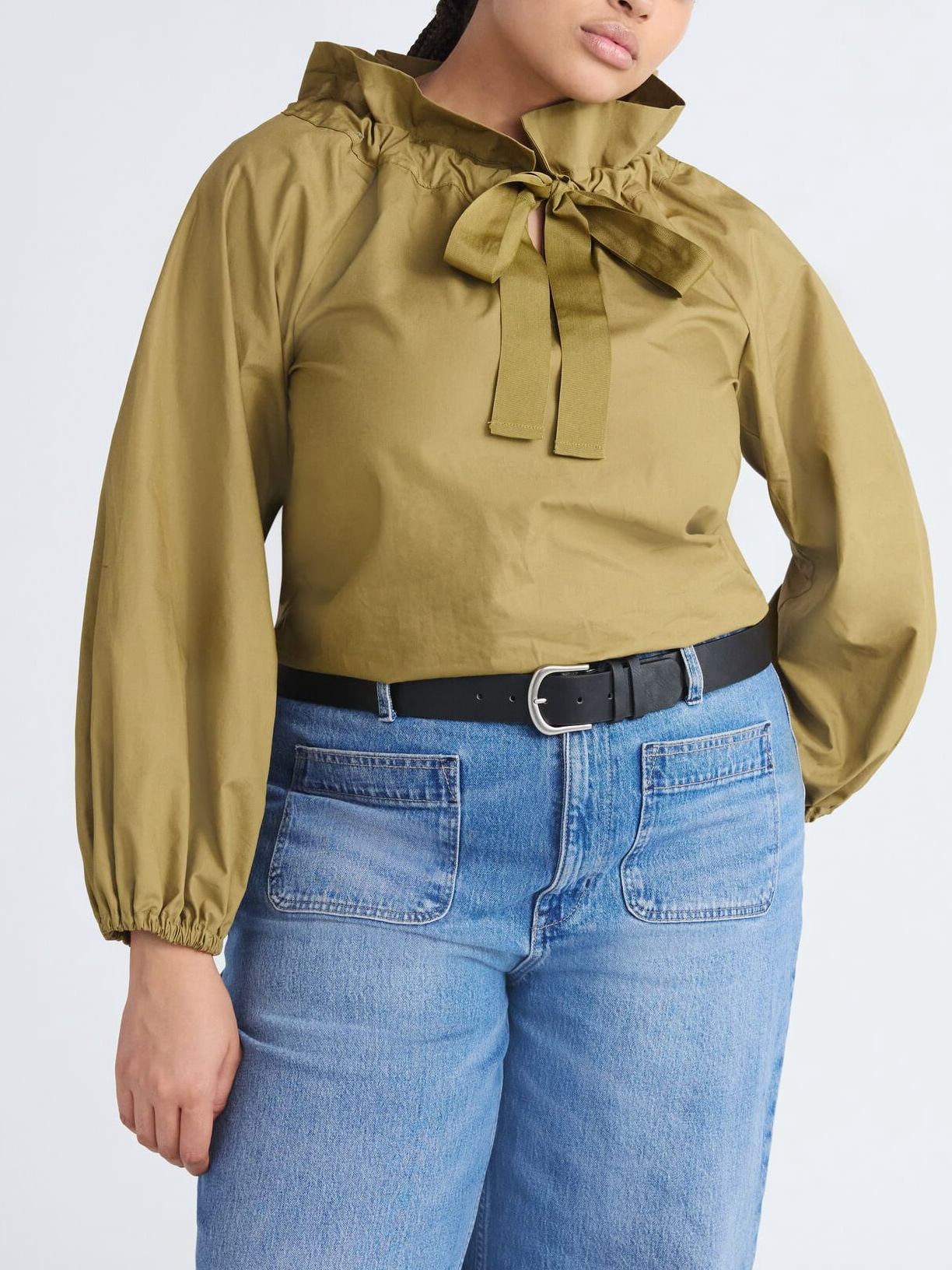 Women's Plus Size Ruffle Collar Cotton Long Sleeve Top