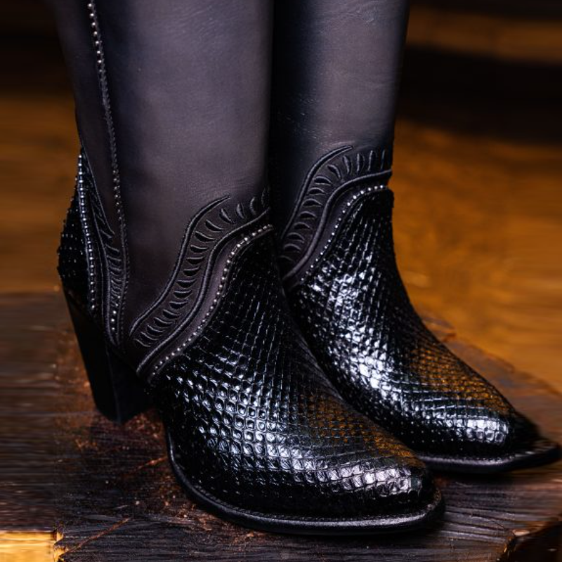 Black Python Knee High Boots