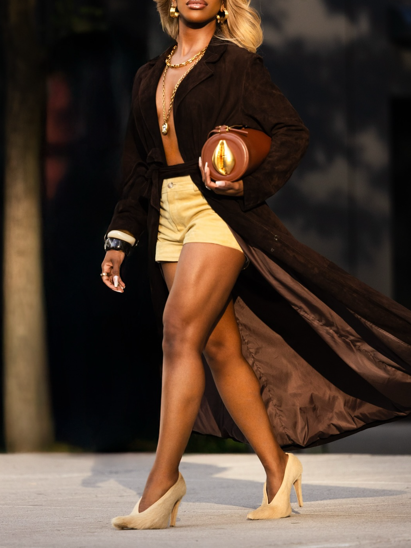 Serena Suede Trench Coat - Brown