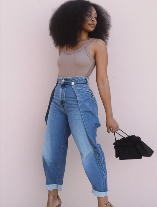 Round Wide-Leg Fold Jeans