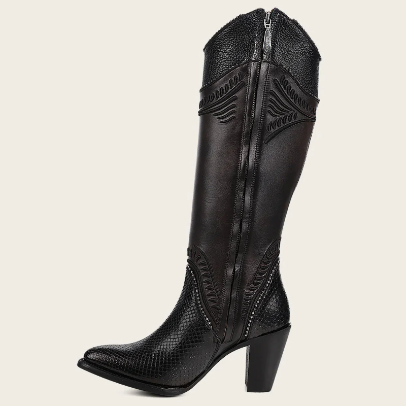 Black Python Knee High Boots