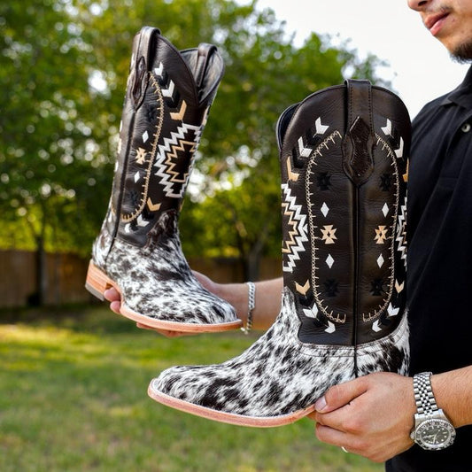 Brown Cowhide Leather Boots - Square Toe